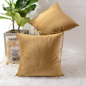 MERNETTE Pack of 2, Velvet Soft Decorative Square Throw Pillow Cover Cushion Covers Pillow case, Home Decor Decorations for Sofa Couch Bed Chair 16x16 Inch/40x40 cm (Gold)