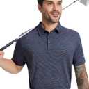 MICHEL ROUEN Mens Polo Shirts Heather Jacquard/Print/Striped Performance Moisture-Wicking Casual Collared Golf Shirts for Men (L)