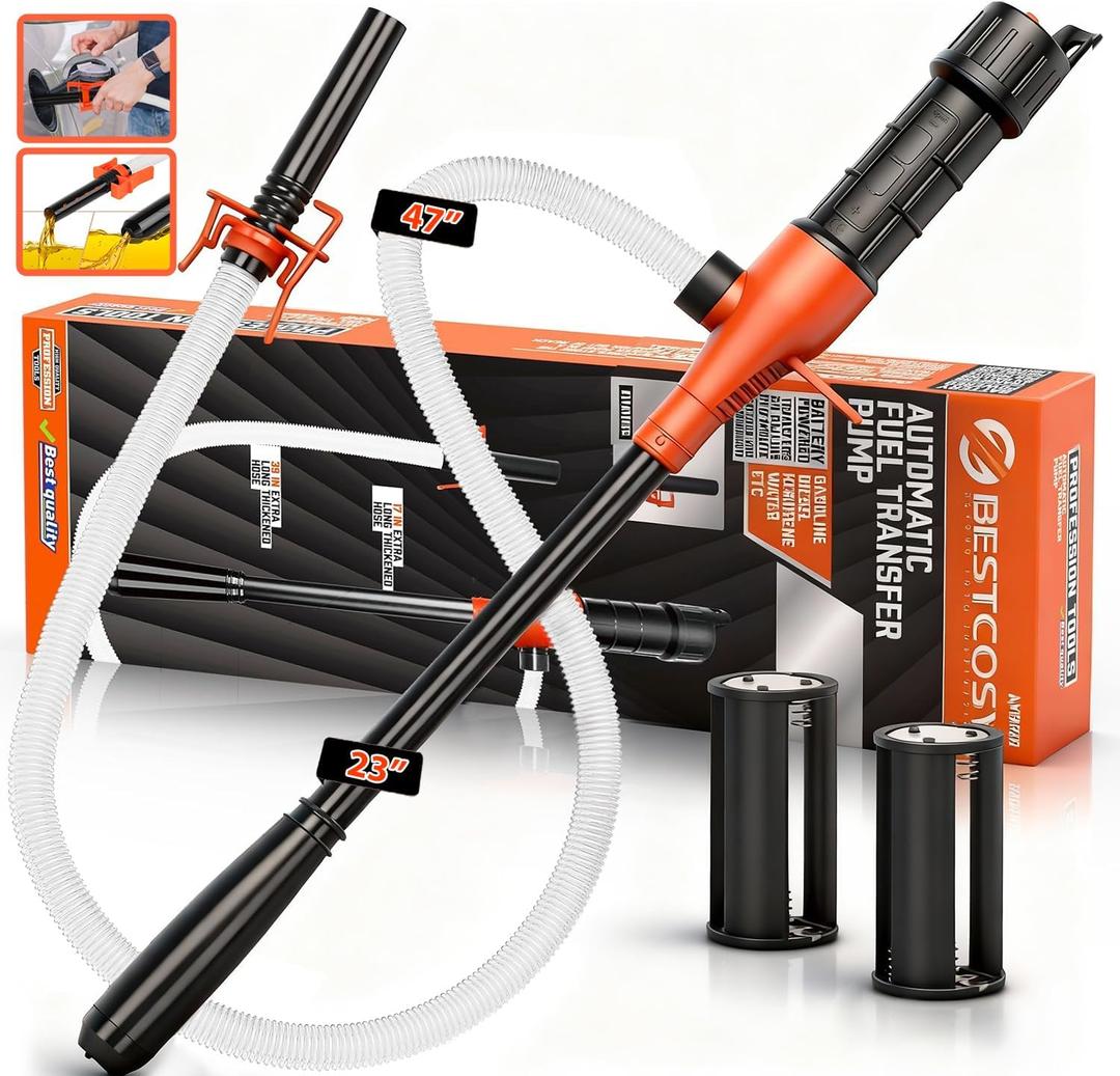 Portable Transfer Pump Battery Operated Electric Siphon Pump for Gas, Fuel, Diesel, Water Transfer 2.8 GPM Flow Oil Extractor, 47 Inches Hose-Easy to Use Hand Fuel Pump, Multi-Use Siphon Transfer Pump (1 Pack of Orange)
