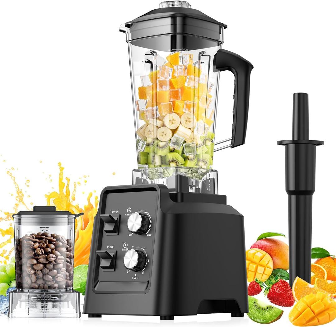 Blender, Blender For Smoothies with 68Oz. Pitcher And 20Oz. Grinder, 28000 RPM Countertop Blenders for Kitchen, Ice Crushing, Frozen Fruits, Timing Setting, Speed Adjustable, Black (Clear)
