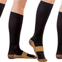 3 Pair Sirosky Compression Copper Socks Graduated 20-30 mmHg Support Sock Feet Foot Ankle Pain Relieving Ache Relief for Men Woman Over the Calf Below Knee High (Black/Gold-3PR, Sm/Med)