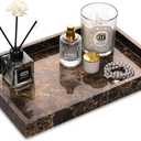 Marble Bathroom Vanity Tray, Natural Luxury Vanity Home Kitchen Bathroom Table Tray, Stone Decorative Countertop Dresser Trays for Key Coffee Perfume Jewelry Makeup (Dark Brown, 12"x 8" x1.2")
