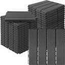 MYFAMIREA 36 Pcs Plastic Interlocking Deck Tiles 12" x 12" Patio Floor Decking Tiles Indoor Outdoor Waterproof Non-Slip Flooring Tiles All Weather Use for Balcony Backyard Porch Poolside, Dark Grey