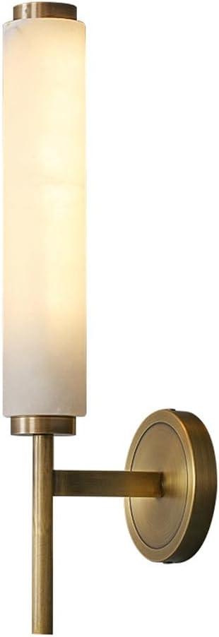 Alabaster Wall Sconce Light LED 3000K Warm Light Indoor Wall Decor Cylindrical Marble lampshade Wall Mount Lamp H65 All-Copper lamp Body for Kitchen Bedroom Living Room Vanity (Gold)
