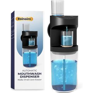 Automatic Mouthwash Dispenser, 550ml (19.35 Oz) Mouthwash Dispenser for Bathroom with Magnetic Cups, 3 Dispensing Levels, Long Standby Time Black