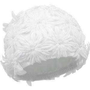 Womens Flower Beaded Swim Cap Youth Girls Waterproof Floral Petal Swimming Cap Headwear High Elasticity Hair Protection Bathing Cap for Pool, Spa, Beach (White)