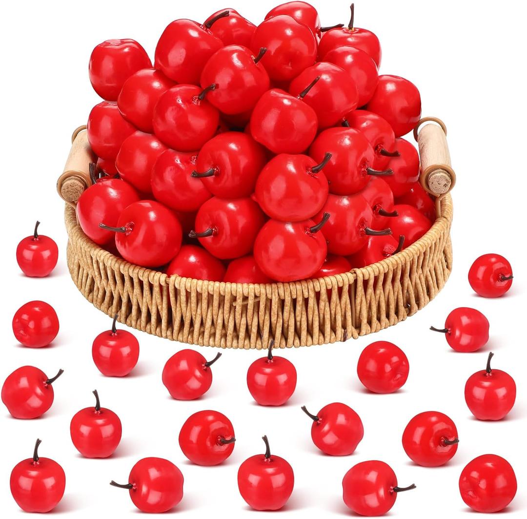 100 Pcs Artificial Apples 1.4 Mini Red Apples Christmas Decoration Simulation Lifelike Fake Fruits Sets for Fall Centerpiece Rosh Hashanah Birthday Photography Party Table Decor Gifts