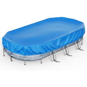 20 x 12 Oval Pool Cover for Above Ground Pools, Built-in Elastic & 8 Integrated Cords, Easy 20s Setup, Above Ground Swimming Pool Cover Fits 20 x12 & 18x9 Pools