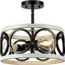 Farmhouse Semi Flush Mount Ceiling Light,3-Light Industry Oak White Sloped Ceiling Light Fixtures D13 Inches Rustic Metal Light Fixture for Entryway Foyer Hallway Kitchen Dining Room