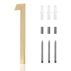 10 Inch Gold House Numbers For Outside Modern, Metal Large House Numbers gold, large Address Numbers for House Outdoor Floating Flush Mount Vertical Horizontal Aluminum Home Address Numbers 1