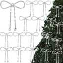Highergo 12 Pcs Rhinestone Christmas Bows Ornaments Sparkly Glitter Bow Christmas Tree Ornaments for Xmas Wreath Garland Fireplace Home Decorations(Classic Style,Silver)