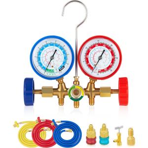 Orion Motor Tech AC Gauges, Automotive AC Gauge Set for R134a R12 R22 R502, 3 Way AC Manifold Gauge Set with 5FT Hoses Couplers & Adapter, R134A Can Tap Freon Recharge Kit for HVAC