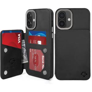 GUERNICA for iPhone 16 Wallet Case with RFID Blocking Card Holder for Women Men, Kickstand Shockproof Phone Case for iPhone 16(6.1"),Black