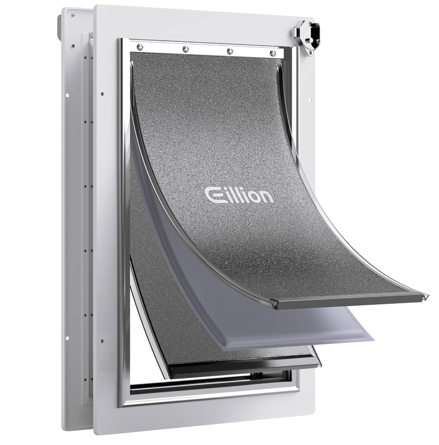 Large Dog Door for Exterior Door Dog Door for Door, Doggie Door with Aluminum Frame, 3 Flaps, Metal Closing Panel and Lock
