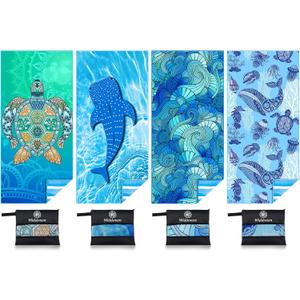 Microfiber Thin Lightweight Beach Towel Sand Free Quick Dry Absorbent Compact Towels for Swimming Pool Camping Beach Accessories Large Easy Pack Travel Things for Vacation Essentials Adult Gift (32x71 inch, 4 Pack Turtle Whale Freedom)