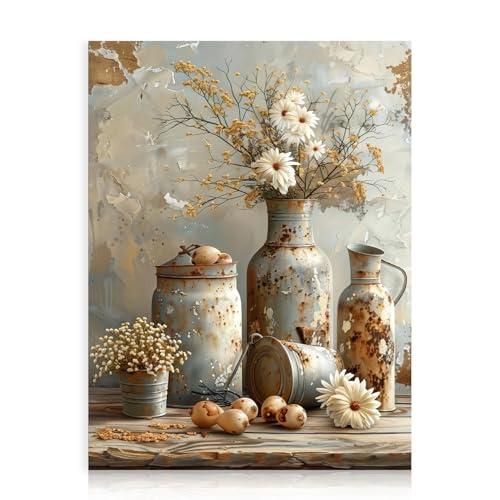 Dazzlewall Daisy Floral Wall Art, Vintage Rustic Botanical Canvas Print for Kitchen Farmhouse Bathroom Decor 12x16 in Unframed Pack of 5
