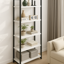 Acovy 5 Tier Bookshelf Rustic Industrial Style,31.5" W Storage Shelves, Metal Book Shelves Bookcase Book Shelf Display Shelf for Home Office, Living Room, Bedroom, Kitchen, White