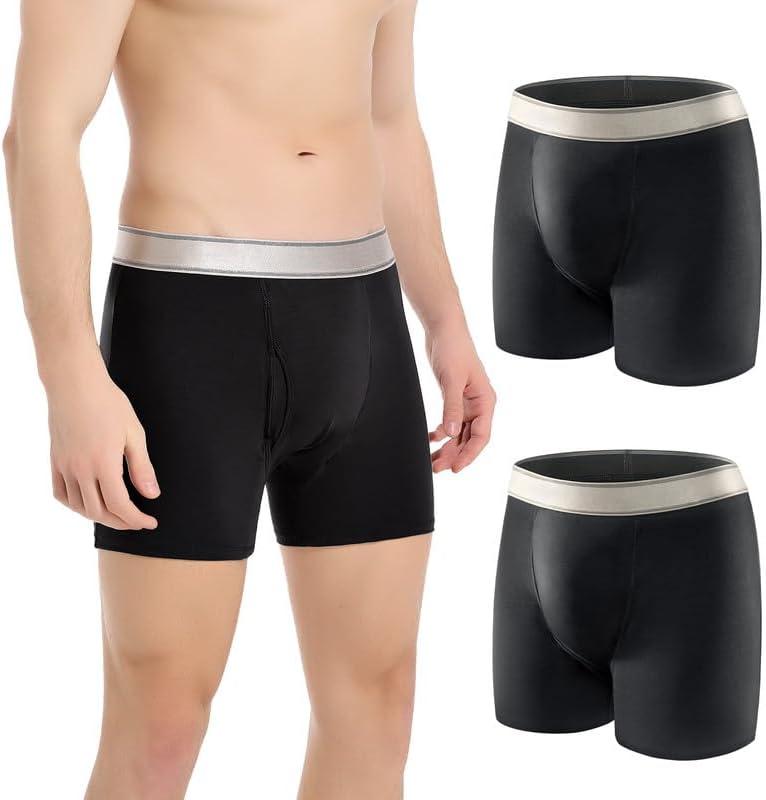 Incontinence Underwear for Men Washable with Front Fly Mens Incontinence Underwear with Front Absorbent 150ML Leak Proof Underwear for Men Reusable Mens Incontinence Boxer Briefs 2 PCS Black, X-Large