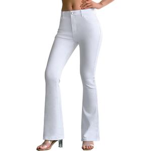 roswear Women's Trendy Stretchy Flare Jeans Mid Rise Bootcut Curvy Denim Pants (White, M)