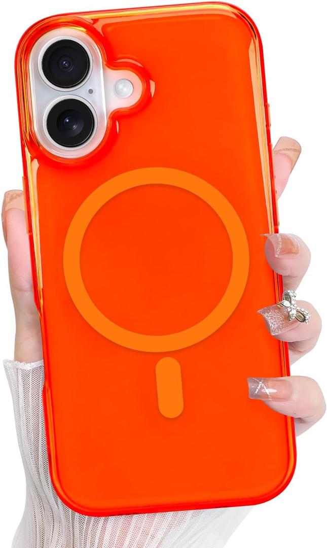 Bonoma for iPhone 16 Case Crystal Clear Back -Orange | Magnetic Support for MagSafe Shockproof Case, High-Duty Protection for Phone Cover