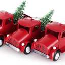 Hxezoc 3 Pack Christmas Vintage Red Truck with Mini Christmas Trees Ornament 4.7" Handcrafted Red Metal Truck Vehicle Car Model for Christmas Decoration