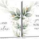 2Pcs Frame Green Eucalyptus Canvas Wall Art Botanical Leaf Pictures Wall Decor Soothing Relaxation Wash Away Worries Plants Paintings Bathroom Posters Prints for Toilet Laundry Clean Room Home Decoration 12x16in