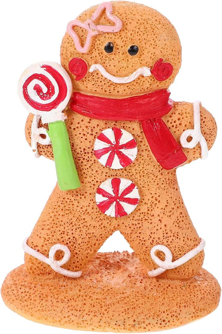 ABOOFAN Christmas Tabletop Decorations Resin Gingerbread Men with Lollipop Figurines Xmas Gingerbread Display Statue Ornaments for Holiday Fireplace Shelf Decor (Picture 2)