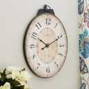 MODE HOME 24" H x 18" H Large French Country Oval Wall Clock for Living Room Decor, Rustic Farmhouse Wall Clock Decorative, Solid Wood Frame with Iron Hanging Ring, Silent Non-Ticking Battery Operated