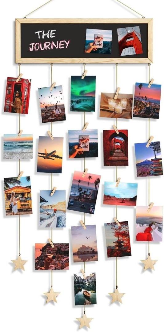 SF SOONEAT Picture Frames Collage Wall Decor Hanging Photo Display Multiple Family Tree Polaroid Celebration of Life Decorations with String, Blackboard, 30 Clips