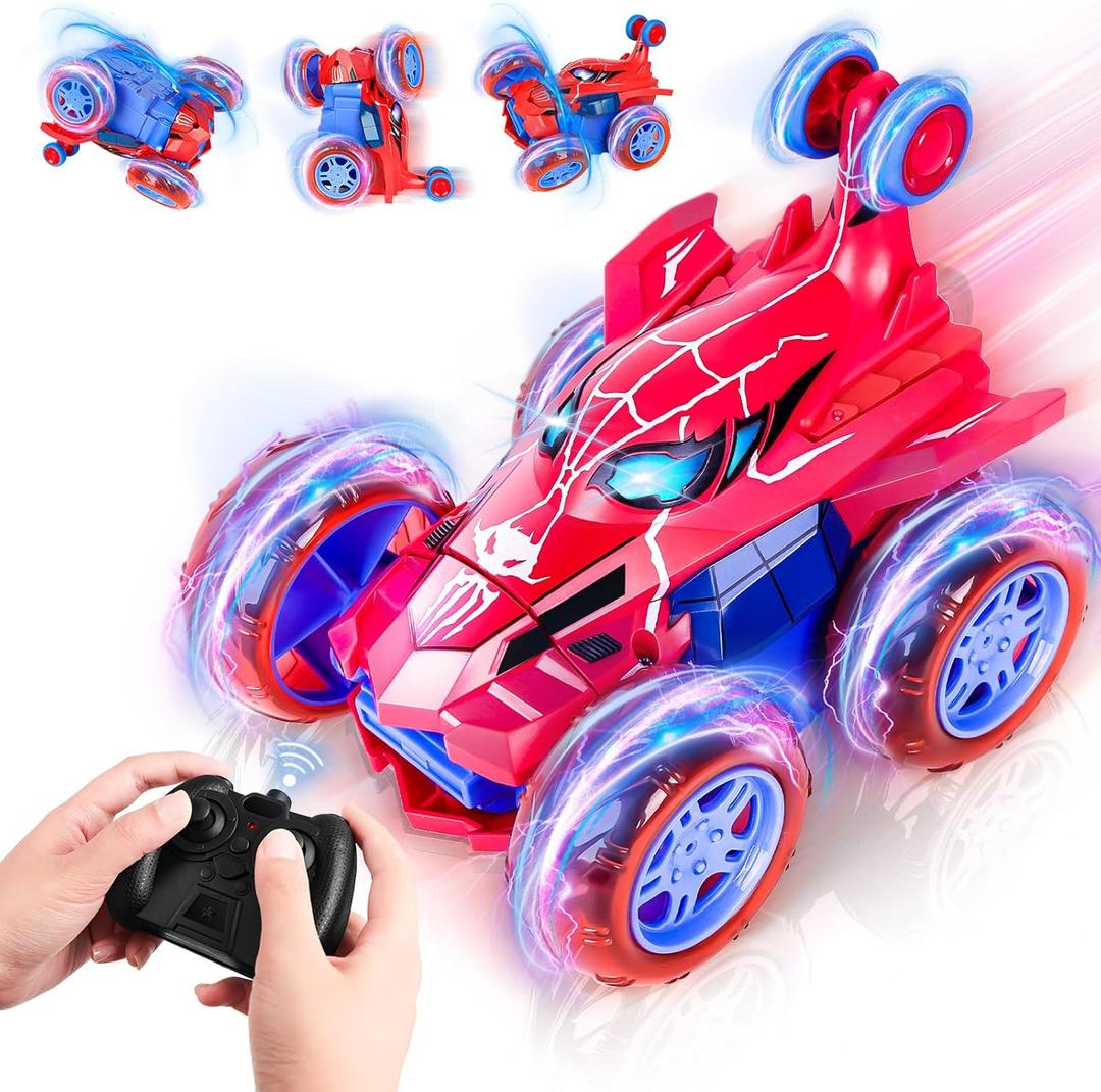 Spider RC Stunt Car Toys for Boys 3 4 5 6 7 8 9 10 Year Old, 360 Rotating 4WD Remote Control Cars with Lights All Terrain Rechargeable Off-Road Car Kids Girls Birthday Gifts