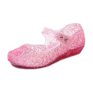 Libuam Jelly Shoes for Girls, Snow Queen Princess Birthday Sandals for Little Girls, Glitter Sandals Pink, Cosplay Flats, Size: 2 Big Kid