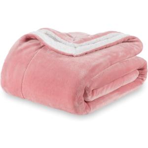 Berkshire Blanket-Sherpa Fleece Blanket, Warm and Soft Loftmink Reversible Blanket for Bed, Sofa and Travel, Frosty Mauve, 60 in x 90 in