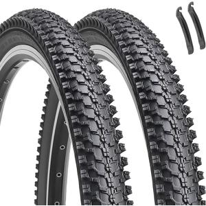 Hycline 2-Pack Mountain Bike Tires: 20/24/26/27.5-inch Folding Replacement Puncture-Resistant Butyl Rubber High-Density Bicycle Tires with Tire Levers for MTB Street Trail Adventures (2 Pack-26x1.95)