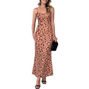 PRETTYGARDEN Womens Summer Dresses Spaghetti Strap Floral Maxi Dress Sleeveless Long Bodycon Dresses Wedding Guest Dress (XS)