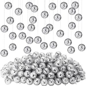 Hoolerry 200 Pcs Mirror Mini Disco Balls Ornament 1.2 Inch Mardi Gras Small Hanging Decorations Reflective Tiny Mirror Balls for 70s 80s Disco Themed Party Birthday Wedding Tree(Silver)