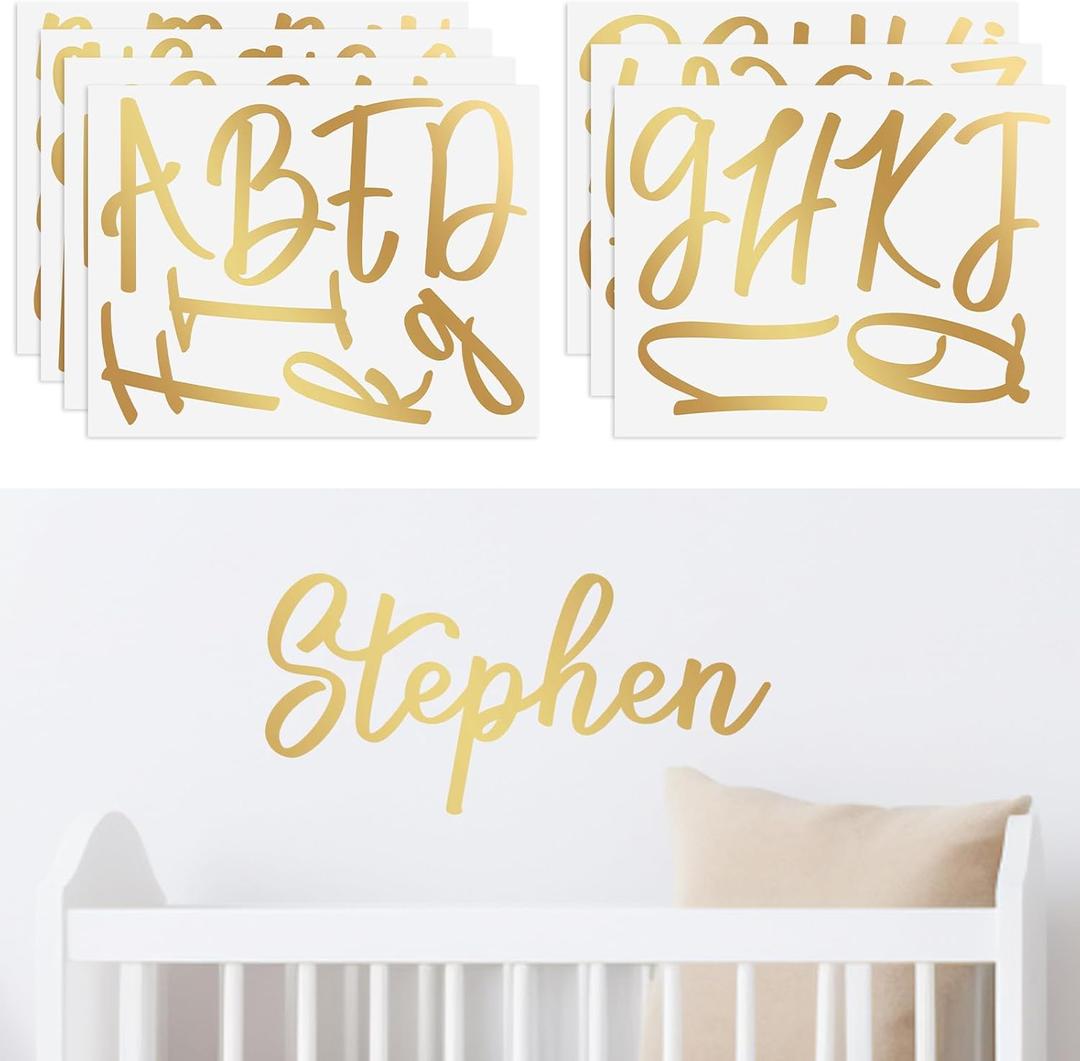 Boao Personalized Name Wall Decal Large Cursive Letter Stickers Alphabet Custom Name Stickers Nursery Wall Decal for Bedside Bedroom Classroom Home DIY Crafts (Vintage,Gold,Regular)