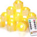 Homemory 12pcs Remote Timer LED Tea Lights Candles, 400+Hours Flickering Flameless Battery Votive Tealights for Tabletop Lighting, Centerpieces Decor, Holiday, Ivory Base (Remote Timer, Ivory Body, Warm White Glow)