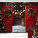 Kate Red Barn Door Backdrops Christmas Backdrops Night Red Xmaas Backgrounds, 7x5ft