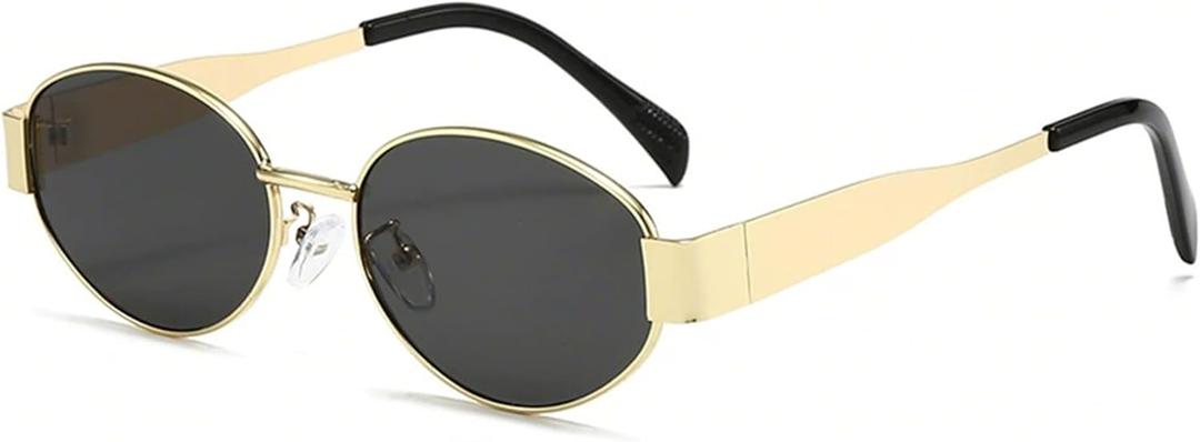 AIEYEZO Retro Oval Sunglasses for Women Fashion Polarized Sun Glasses Oval Metal Frames UV400 Protection Lens (Gold/Grey)