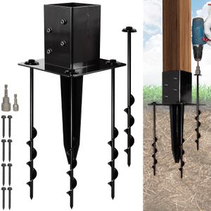 LADECH 16 No-Dig 44 Ground Spike Post Anchors Powder-Coated Steel, Includes 4 Corner Screws Heavy-Duty Ground Anchors for Fence, Mailbox & Deck Posts (1 PC)