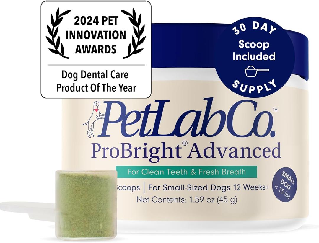 PetLab Co. ProBright Advanced Dental Powder - Dog Breath Freshener - Teeth Cleaning Made Easy Targets Tartar & Bad Breath - Formulated for Small Dogs, BEST BY 12/2025