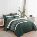 KAKIJUMN 5 Piece Bed in a Bag Stripe Comforter Set Twin Size, White Grey Green Patchwork Striped Comforter and Sheet Set, All Season Soft Microfiber Complete Bedding Sets(Dark Green,Twin)