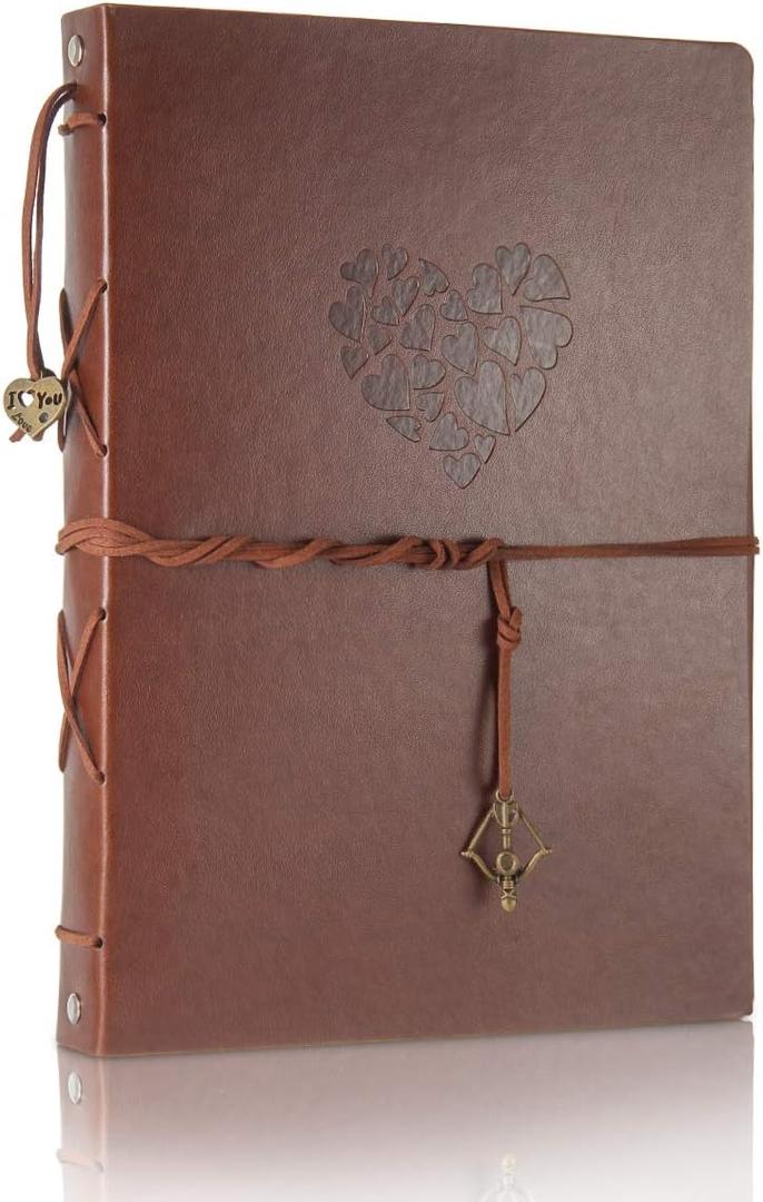 ThxMadam Leather Scrapbook Album 60 Pages Vintage Love Photo Album,11 * 8.1 Inch Scrapbook for Couples-DIY Memory Book,Birthday/Wedding Guest Book Gift for Anniversary Mother's Day (Large)