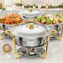 Chafing Dishes for Buffet 4 Pack, 6QT Round Chafing Dishes for Buffet [Elegant Gold and Silver Colors] Stainless Steel Chafing Dish Buffet Set for Any Party