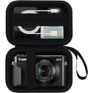 Camera Case for Canon PowerShot G7X Mark III/ G7 X Mark II/ SX740 hs Digital Camera, 4K Vlogging Camera Protective Cover Hard Travel Storage Bag, Mesh Pocket fits Cable, Batteries, Black