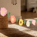 OBBOLO Handmade Crochet Flower Garland, Felt Flower Garland for Girl Nursery Decor, Daisy Garland for Birthday Party, Boho Room Wall Hanging Decoration, Girl 1st Birthday Decor