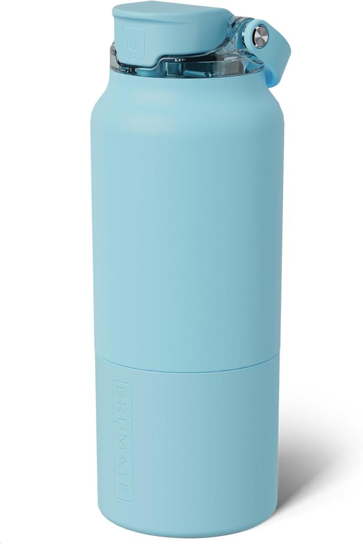 BrMate Rise 35oz Water Bottle With 100% Leakproof Covered Silicone Straw | Insulated Stainless Steel Water Bottle With Removable Straw | Fast Flow | Soft Sip Silicone Spout | BPA-Free (Glacier)