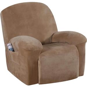 H.VERSAILTEX Velvet Recliner Chair Covers 1-Piece for Reclining Chair, Recliner Cover Feature Thick Luxury and Soft Fabric with Elastic Bottom, Anti-Slip Foams Attached (Camel,X-Large)