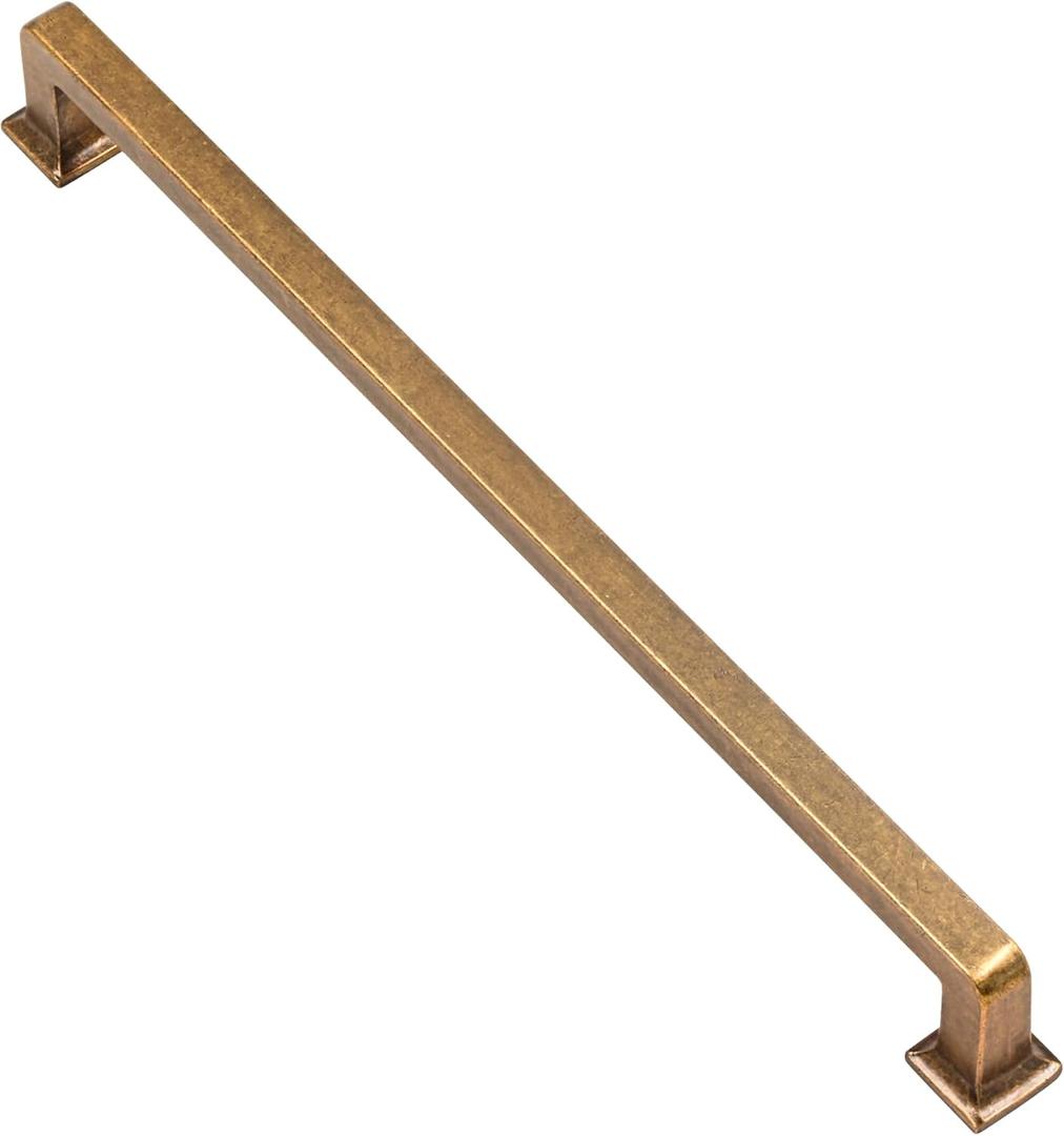 Alzassbg 6 Pack Antique Brass Cabinet Pulls, 10 Inch(256mm) Hole Centers Cabinet Handles Square Kitchen Hardware for Cabinets AL3046AE