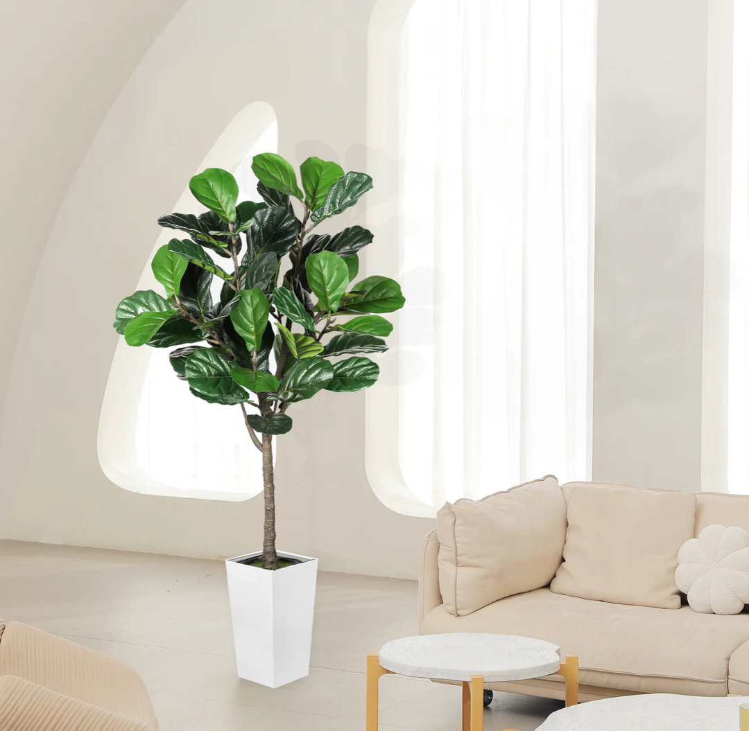 LYERSE Fiddle Leaf Fig Tree Artificial 5FT - Faux Fiddle Leaf Fig Tree with White Tall Planter - Fake Fig Tree with Fig Leaves - Artificial Tree for Indoor Outdoor House Home Office Decor